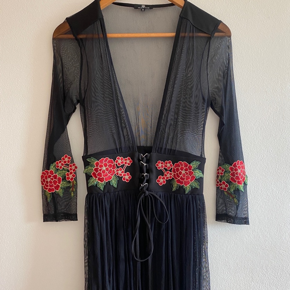 Valentine See Through Kimono Dress with Flowers